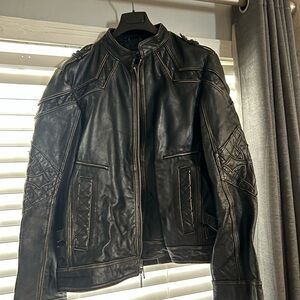 Affliction Black Bomber Jacket with Quilted Shoulders